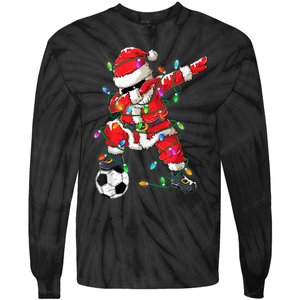 Dabbing Santa Xmas Lights Soccer Christmas Women Tie-Dye Long Sleeve Shirt