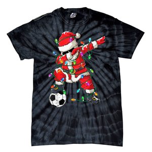 Dabbing Santa Xmas Lights Soccer Christmas Women Tie-Dye T-Shirt