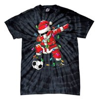 Dabbing Santa Xmas Lights Soccer Christmas Women Tie-Dye T-Shirt