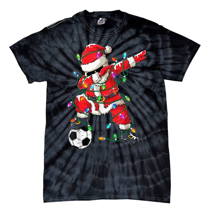 Dabbing Santa Xmas Lights Soccer Christmas Women Tie-Dye T-Shirt