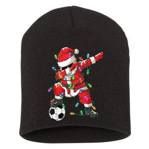 Dabbing Santa Xmas Lights Soccer Christmas Women Short Acrylic Beanie