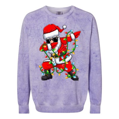 Dabbing Santa Xmas Lights Christmas Gifts Colorblast Crewneck Sweatshirt