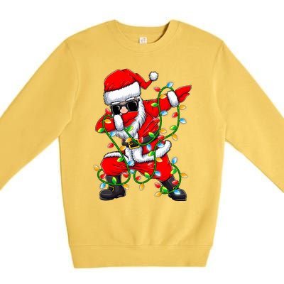 Dabbing Santa Xmas Lights Christmas Gifts Premium Crewneck Sweatshirt