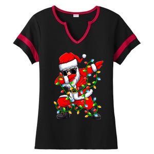 Dabbing Santa Xmas Lights Christmas Gifts Ladies Halftime Notch Neck Tee