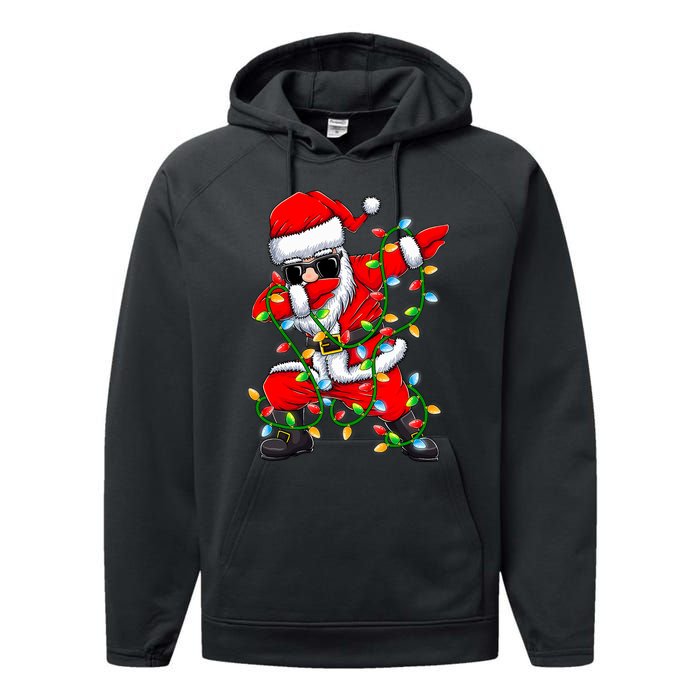 Dabbing Santa Xmas Lights Christmas Gifts Performance Fleece Hoodie