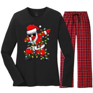 Dabbing Santa Xmas Lights Christmas Gifts Women's Long Sleeve Flannel Pajama Set 