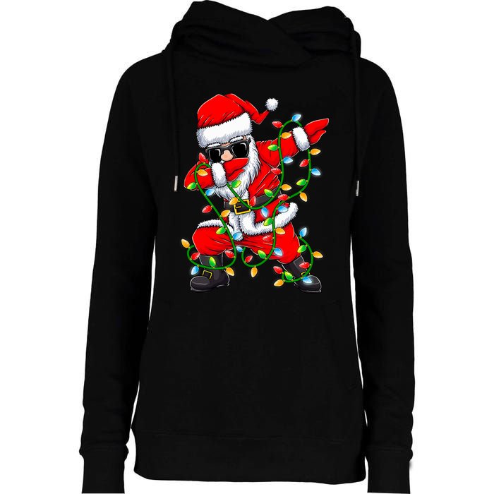 Dabbing Santa Xmas Lights Christmas Gifts Womens Funnel Neck Pullover Hood