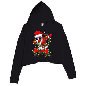 Dabbing Santa Xmas Lights Christmas Gifts Crop Fleece Hoodie