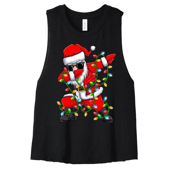 Dabbing Santa Xmas Lights Christmas Gifts Women's Racerback Cropped Tank