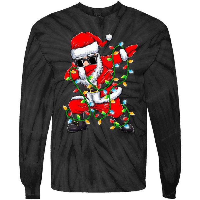 Dabbing Santa Xmas Lights Christmas Gifts Tie-Dye Long Sleeve Shirt