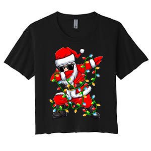 Dabbing Santa Xmas Lights Christmas Gifts Women's Crop Top Tee