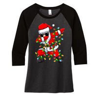 Dabbing Santa Xmas Lights Christmas Gifts Women's Tri-Blend 3/4-Sleeve Raglan Shirt