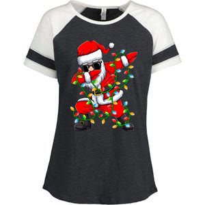 Dabbing Santa Xmas Lights Christmas Gifts Enza Ladies Jersey Colorblock Tee