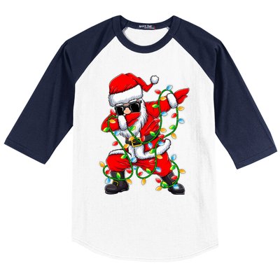 Dabbing Santa Xmas Lights Christmas Gifts Baseball Sleeve Shirt