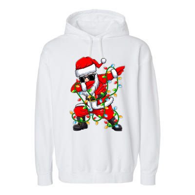 Dabbing Santa Xmas Lights Christmas Gifts Garment-Dyed Fleece Hoodie