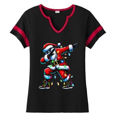 Dabbing Santa Xmas Lights Gifts Christmas Gift Ladies Halftime Notch Neck Tee