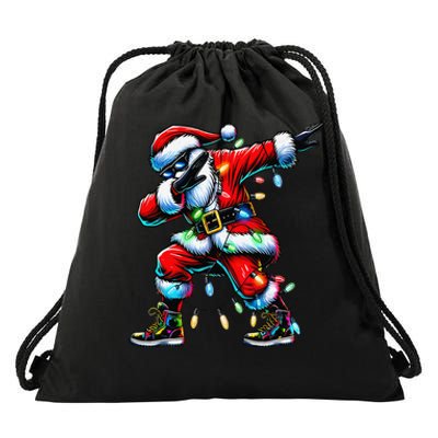 Dabbing Santa Xmas Lights Gifts Christmas Gift Drawstring Bag