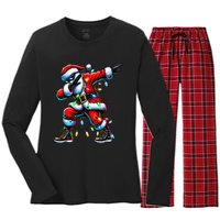 Dabbing Santa Xmas Lights Gifts Christmas Gift Women's Long Sleeve Flannel Pajama Set 