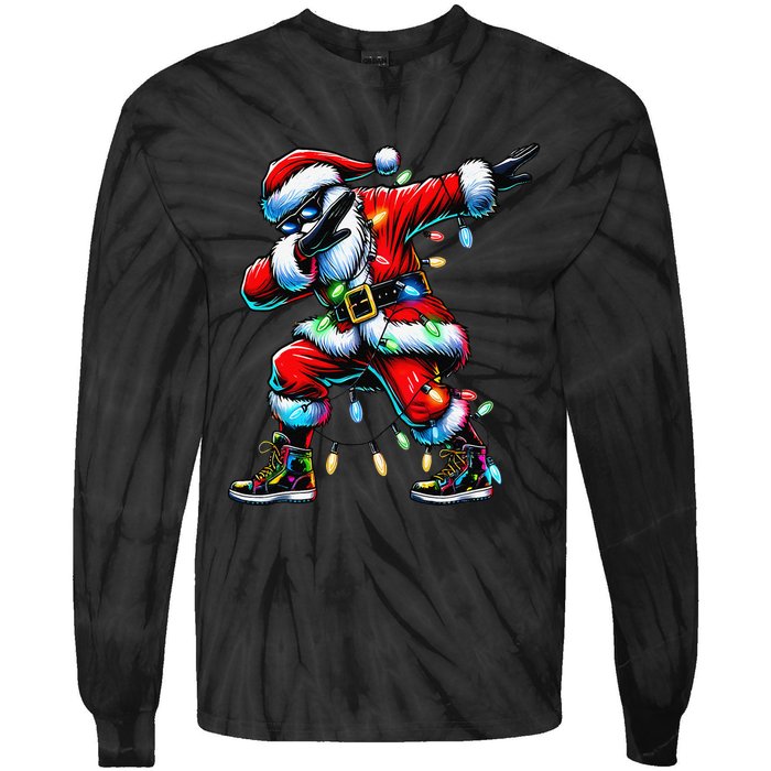 Dabbing Santa Xmas Lights Gifts Christmas Gift Tie-Dye Long Sleeve Shirt