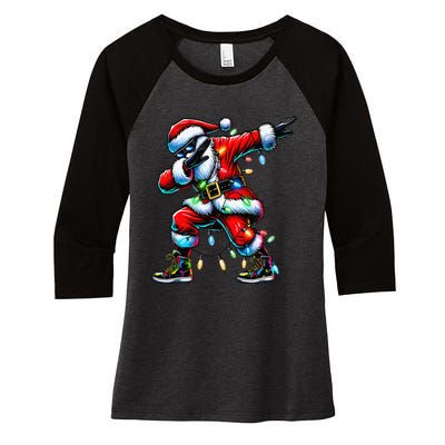 Dabbing Santa Xmas Lights Gifts Christmas Gift Women's Tri-Blend 3/4-Sleeve Raglan Shirt