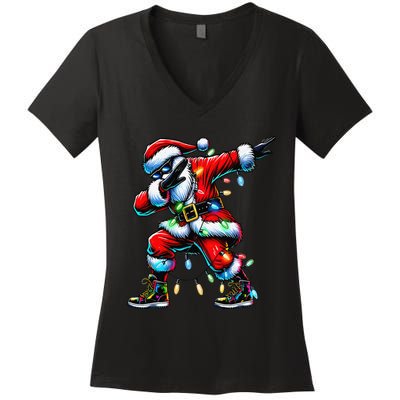 Dabbing Santa Xmas Lights Gifts Christmas Gift Women's V-Neck T-Shirt