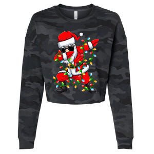 Dabbing Santa Xmas Lights Gifts Christmas Cropped Pullover Crew