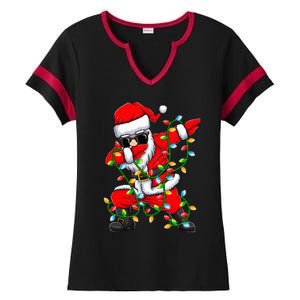 Dabbing Santa Xmas Lights Gifts Christmas Ladies Halftime Notch Neck Tee