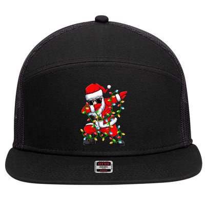 Dabbing Santa Xmas Lights Gifts Christmas 7 Panel Mesh Trucker Snapback Hat