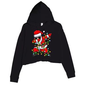 Dabbing Santa Xmas Lights Gifts Christmas Crop Fleece Hoodie