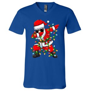 Dabbing Santa Xmas Lights Gifts Christmas V-Neck T-Shirt