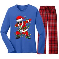 Dabbing Santa Xmas Lights Gifts Christmas Women's Long Sleeve Flannel Pajama Set 