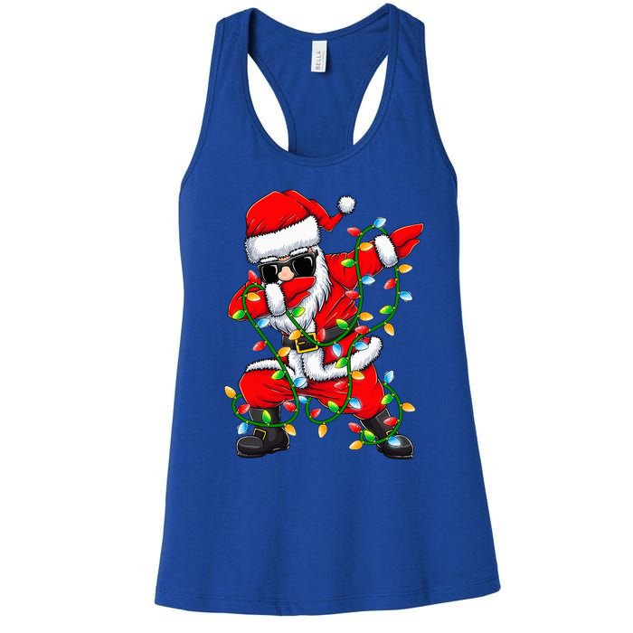 Dabbing Santa Xmas Lights Gifts Christmas Women's Racerback Tank