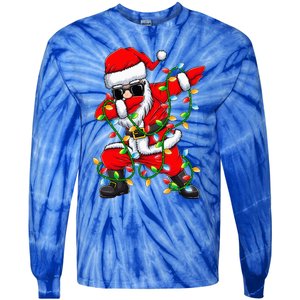 Dabbing Santa Xmas Lights Gifts Christmas Tie-Dye Long Sleeve Shirt