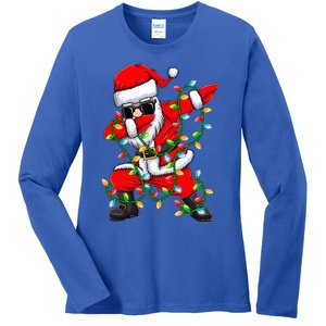 Dabbing Santa Xmas Lights Gifts Christmas Ladies Long Sleeve Shirt