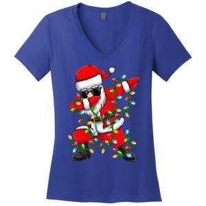 Dabbing Santa Xmas Lights Gifts Christmas Women's V-Neck T-Shirt