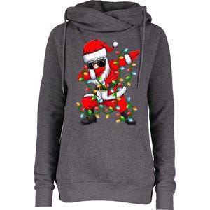 Dabbing Santa Xmas Lights Gifts Christmas Womens Funnel Neck Pullover Hood