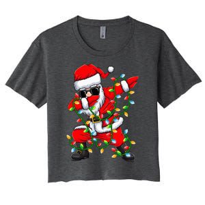 Dabbing Santa Xmas Lights Gifts Christmas Women's Crop Top Tee