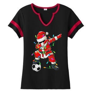 Dabbing Santa Xmas Lights Soccer Christmas Ladies Halftime Notch Neck Tee