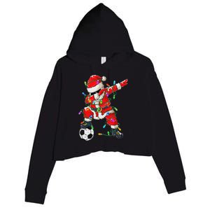 Dabbing Santa Xmas Lights Soccer Christmas Crop Fleece Hoodie