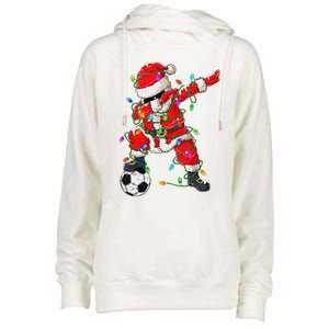 Dabbing Santa Xmas Lights Soccer Christmas Womens Funnel Neck Pullover Hood