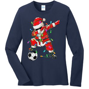 Dabbing Santa Xmas Lights Soccer Christmas Ladies Long Sleeve Shirt