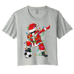 Dabbing Santa Xmas Lights Soccer Christmas Women's Crop Top Tee