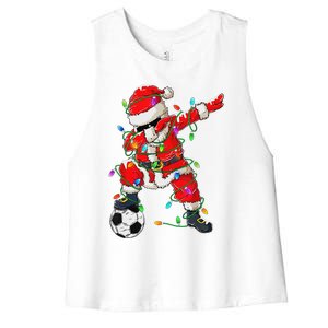 Dabbing Santa Xmas Lights Soccer Christmas Women's Racerback Cropped Tank