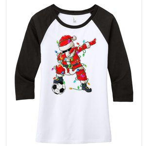 Dabbing Santa Xmas Lights Soccer Christmas Women's Tri-Blend 3/4-Sleeve Raglan Shirt