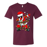 Dabbing Santa Xmas Lights Christmas Gifts V-Neck T-Shirt