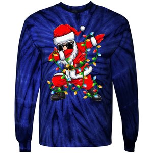 Dabbing Santa Xmas Lights Christmas Gifts Tie-Dye Long Sleeve Shirt