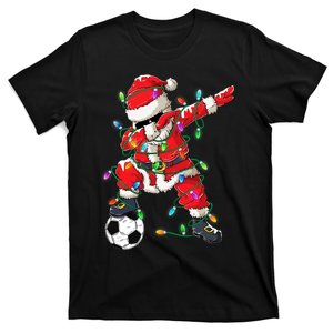 Dabbing Santa Xmas Lights Soccer Christmas T-Shirt