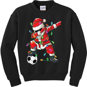 Dabbing Santa Xmas Lights Soccer Christmas Kids Sweatshirt