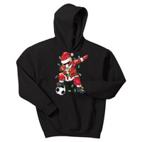 Dabbing Santa Xmas Lights Soccer Christmas Kids Hoodie