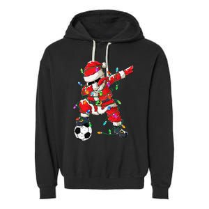 Dabbing Santa Xmas Lights Soccer Christmas Garment-Dyed Fleece Hoodie